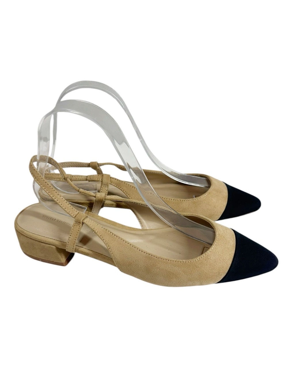 WHBM Pointed Toe Two-Tone Slingback Low Heel Pumps - Beige & Black